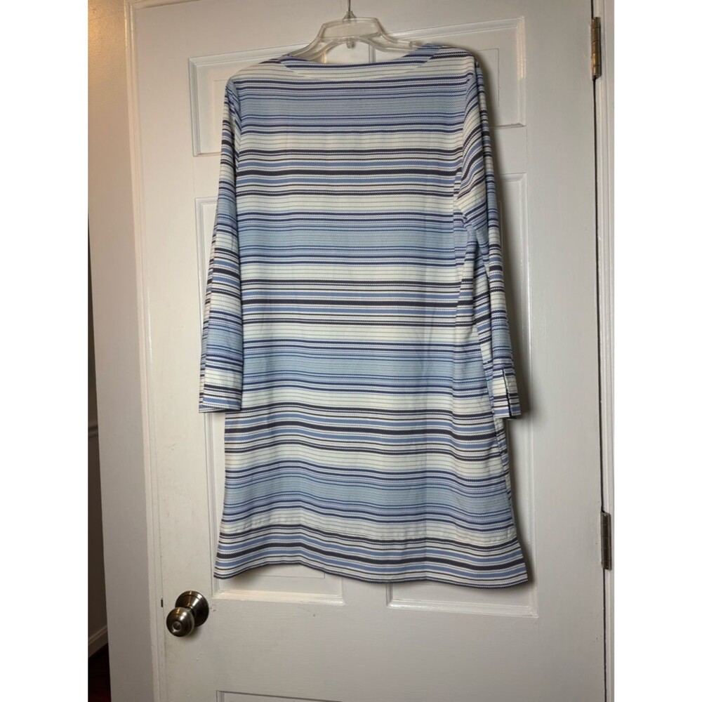 L.L.Bean Blue & White Striped Shirt V-Neck Dress Women’s M Reg Soft and Like New - Picture 2 of 4